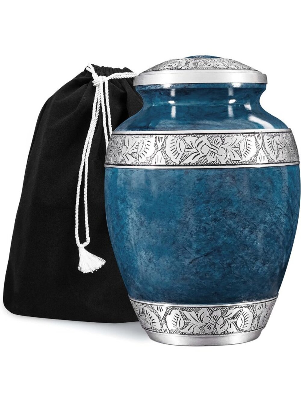 Elegant Blue Cremation Urn for Adult Ashes - Memorial Keepsake - 10" x 7